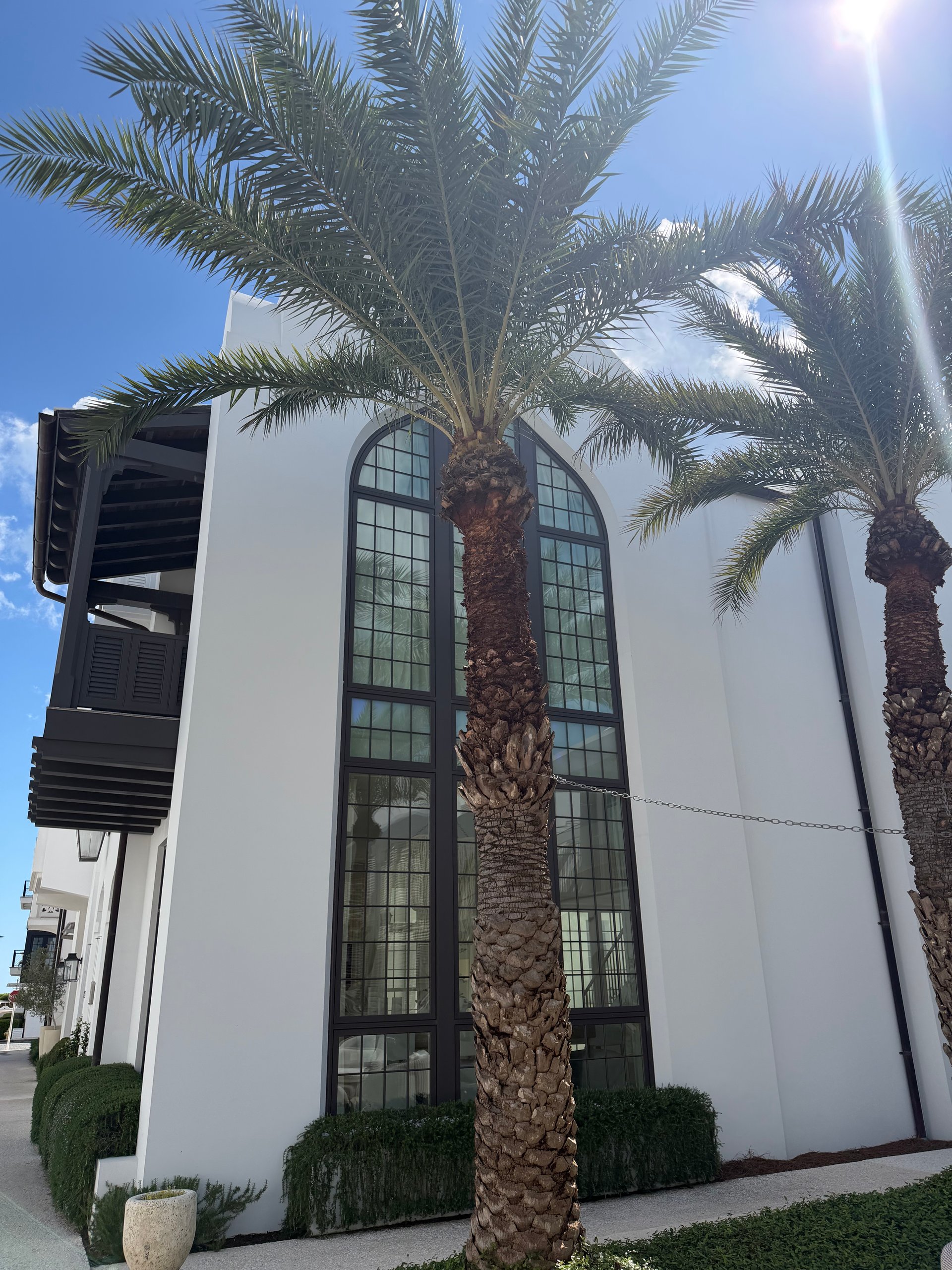 Luxury white masonry homes and pedestrian-friendly streets in Alys Beach Florida