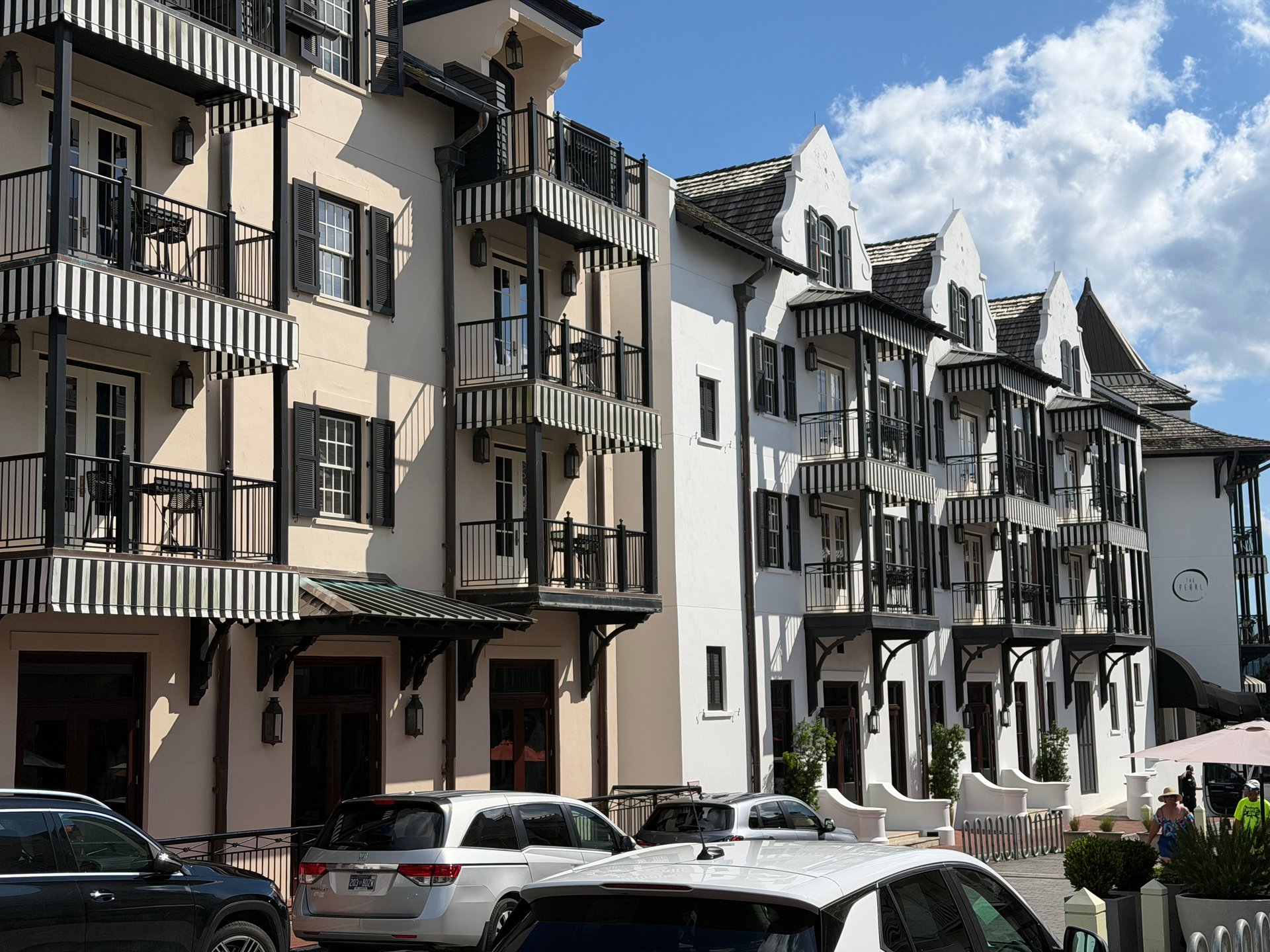 Rosemary Beach luxury buildings and balconies along 30A in Florida