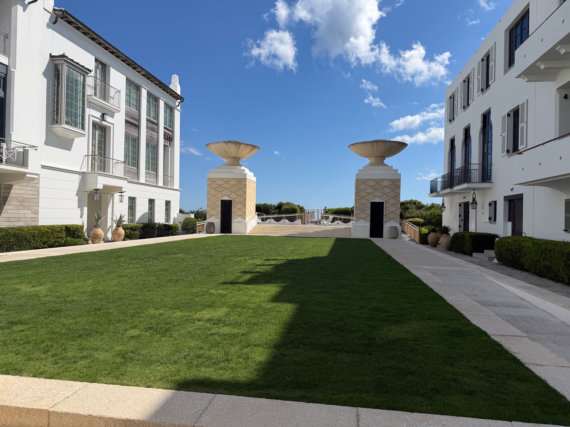 White masonry architecture private courtyards and walkability in Alys Beach Florida