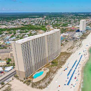 Aerial view of Emerald Beach Resort on Front Beach Road in Panama City Beach