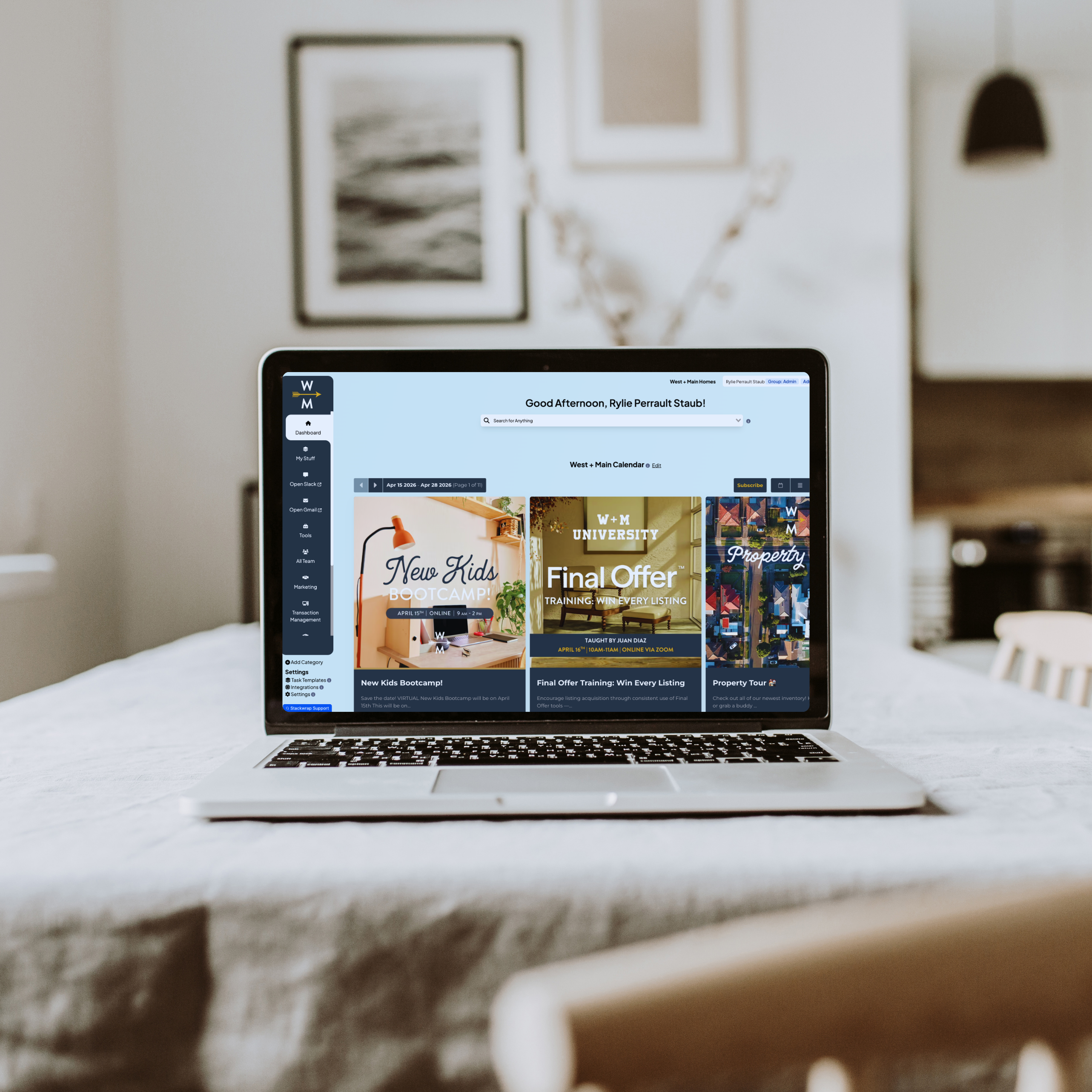 StackWrap dashboard — West + Main Homes agent portal