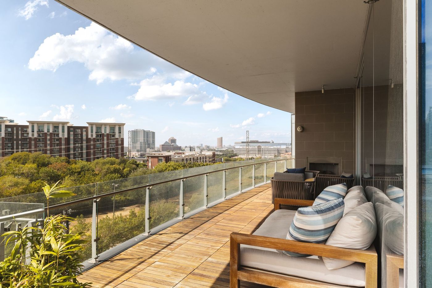 Covered outdoor terrace lounge at Bleu Ciel