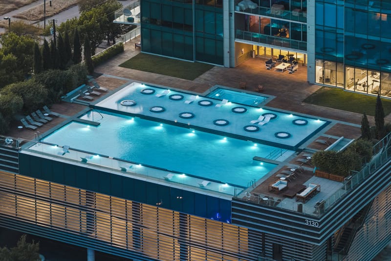 Aerial view of the junior Olympic pool at Bleu Ciel