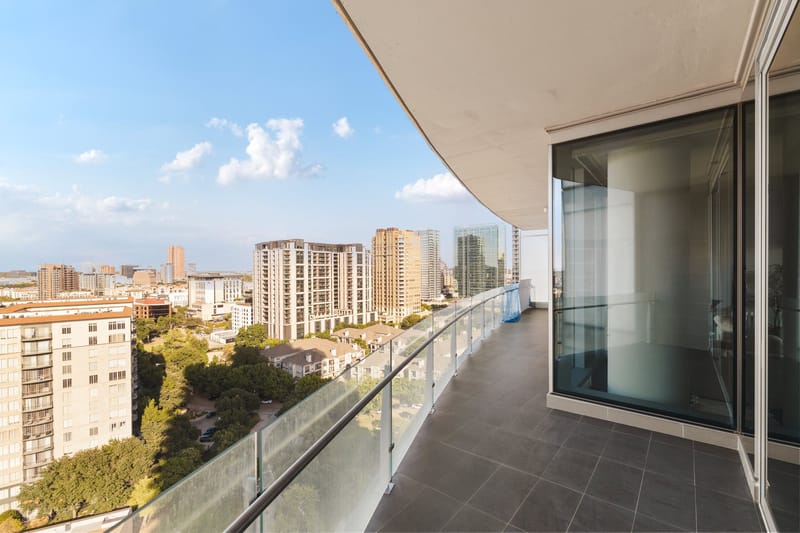 Private terrace of Residence 1805 at Bleu Ciel with views over Dallas