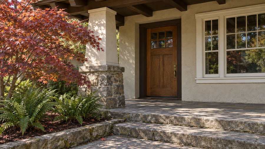Piedmont Craftsman entrance with original wood details