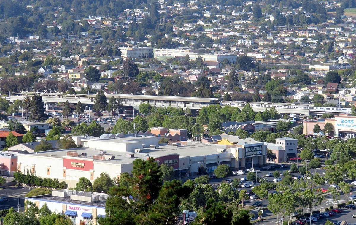 El Cerrito Plaza and the BART station seen from Albany Hill