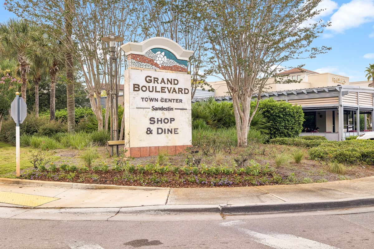 Grand Boulevard Town Center Sandestin shop and dine monument sign in Miramar Beach, Florida