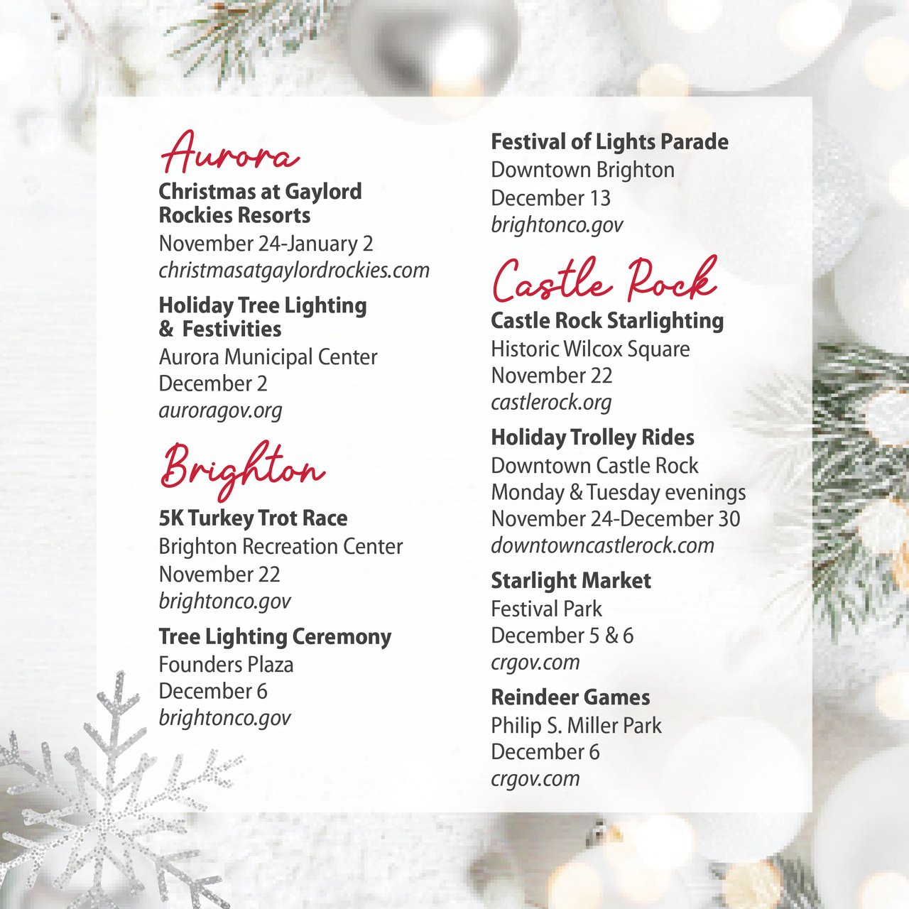 2025 Holiday Events Near Denver & Castle Rock: Festive Things to Do