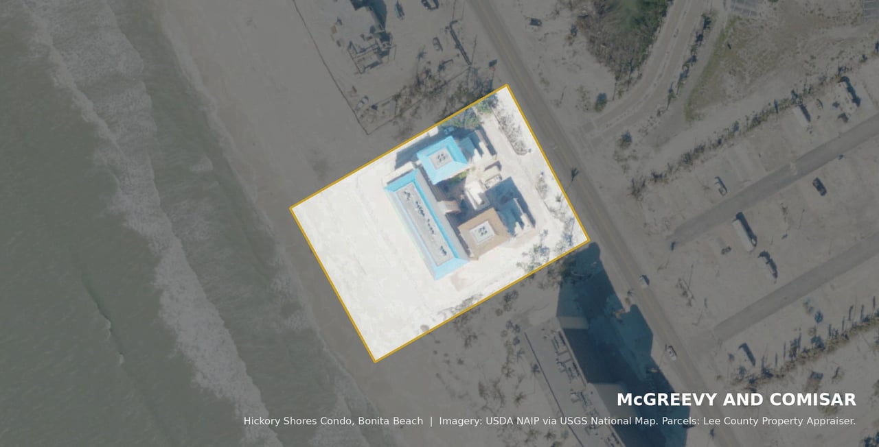 Aerial view of Hickory Shores Condo, Bonita Beach, FL