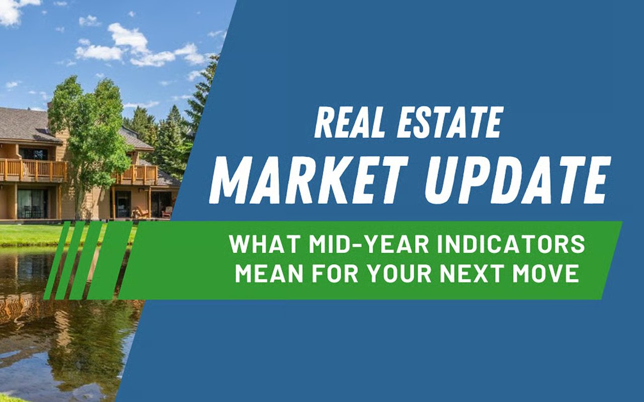 Real Estate Market Update: What Mid-Year Indicators Mean for Your Next Move, with a home beside a pond.