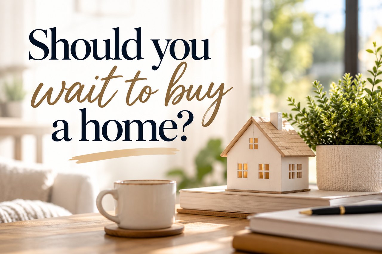 Should you wait to buy a home? A model house sits beside a coffee mug and books.
