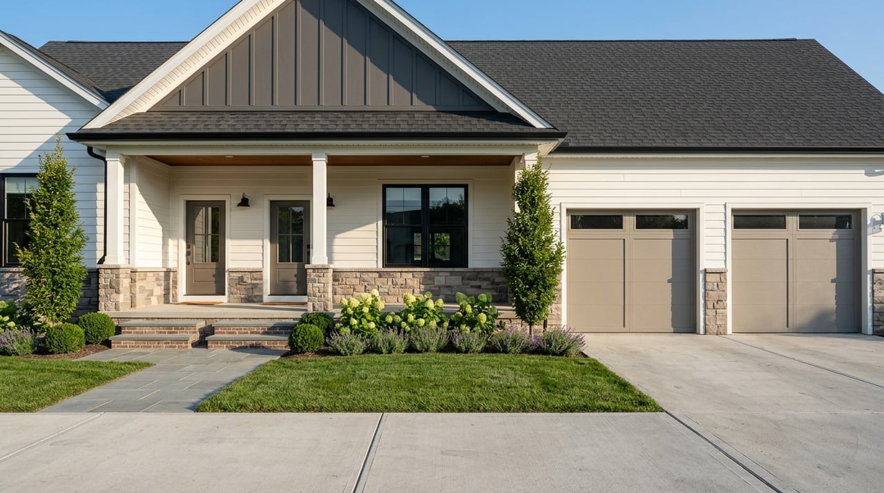 Duplex-style house with a porch and two separate entry doors