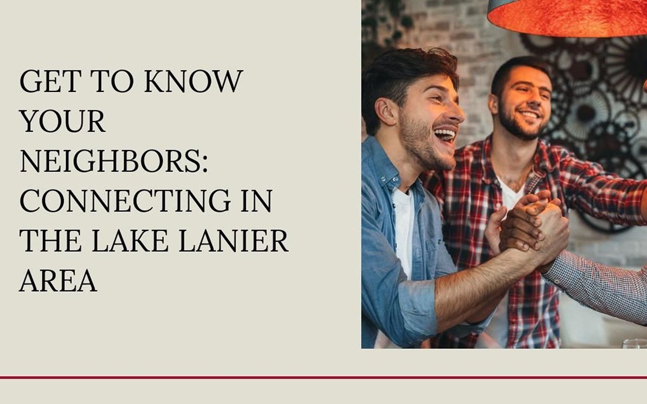 Get to Know Your Neighbors: Connecting in the Lake Lanier Area; three men laughing and clasping hands.