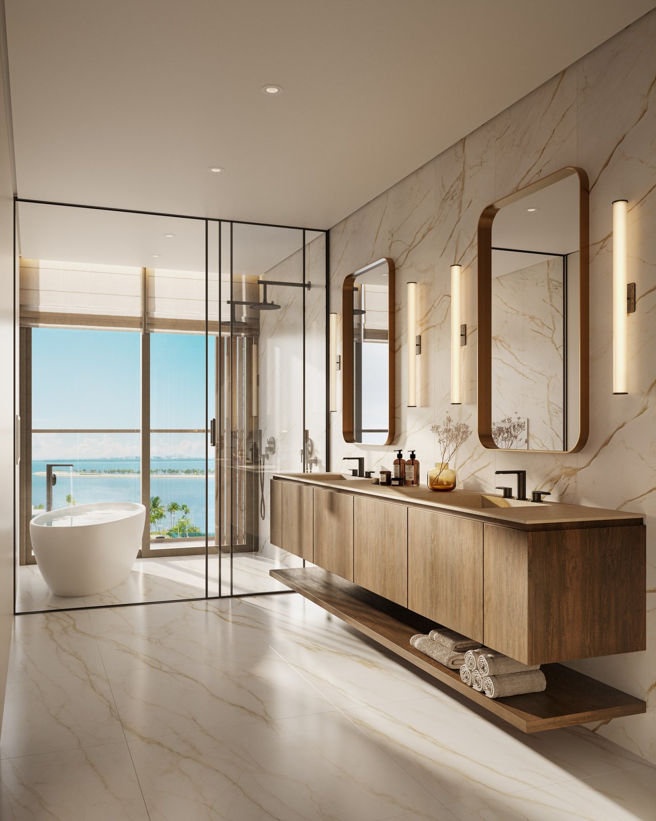 Rendering of the primary bathroom at Colette Residences in South Brickell, Miami.