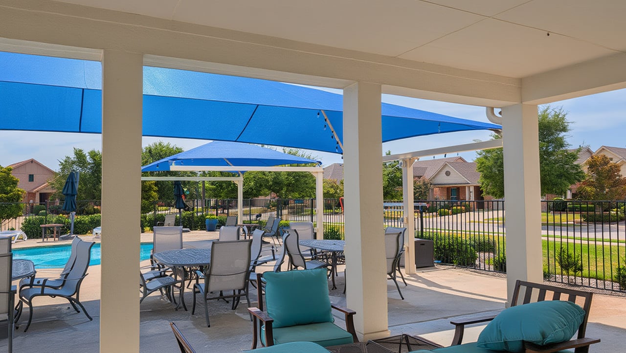 Covered patio by the Pool at Club Isabella for use by residents of Isabella Village and their guests over the age of 18