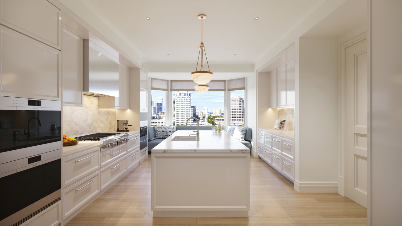 South Flagler House residence kitchen rendering in West Palm Beach.