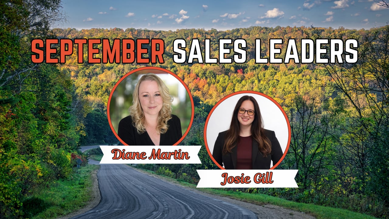 September sales leaders Diane Martin and Josie Gill, pictured over an autumn forest road.