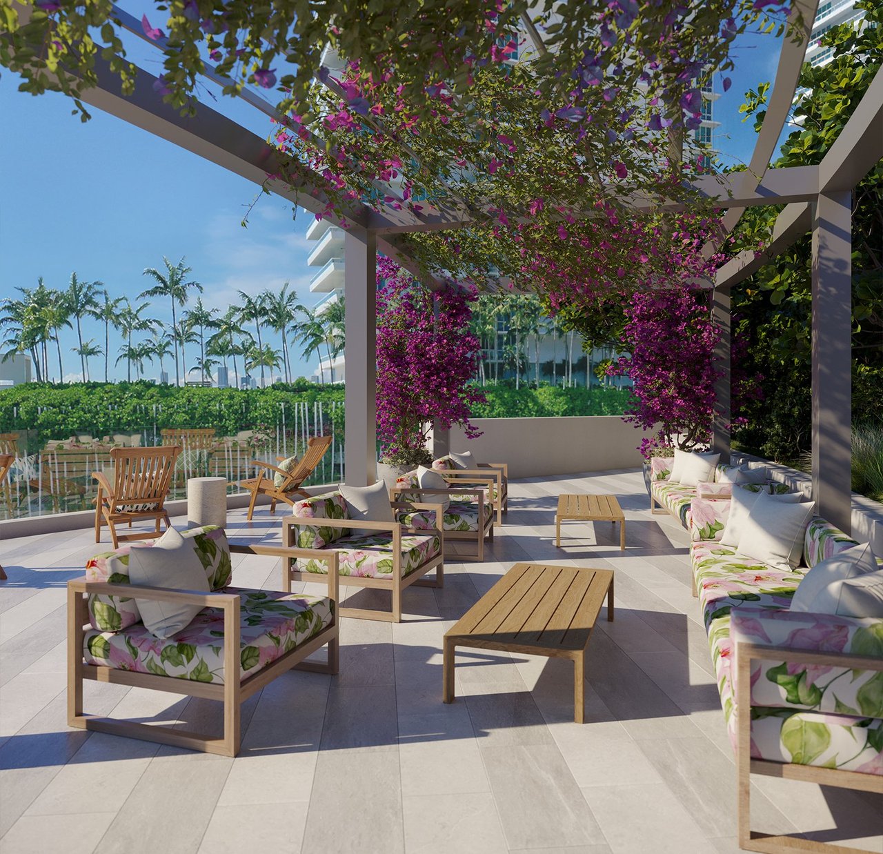 Landscaped Dining Terrace at Five Park in Miami Beach