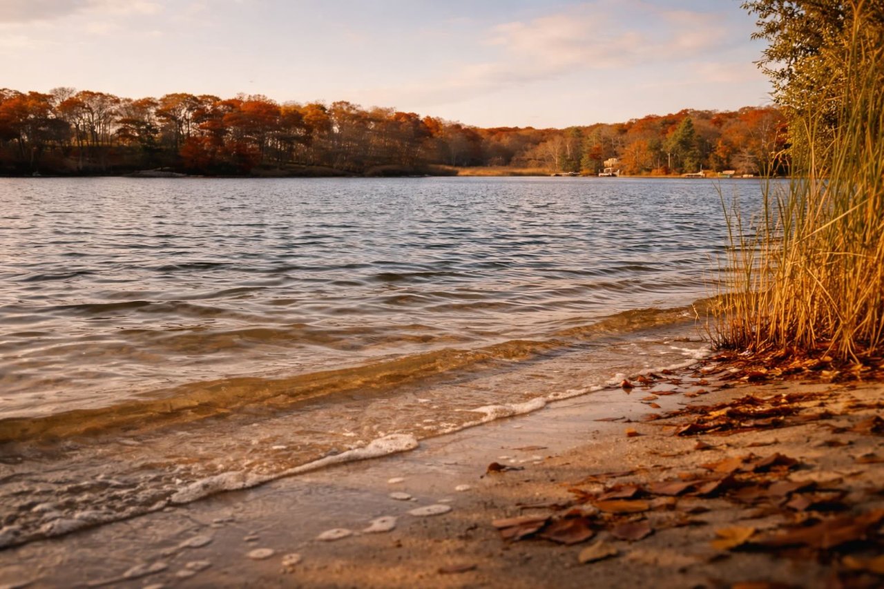 Laurel Lake in fall in Laurel, NY