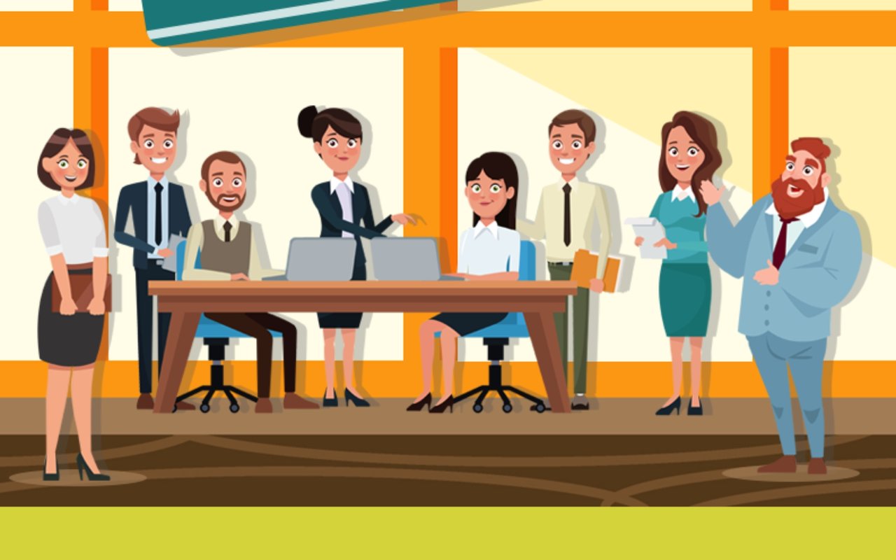 Real estate professionals meet around a conference table with laptops.