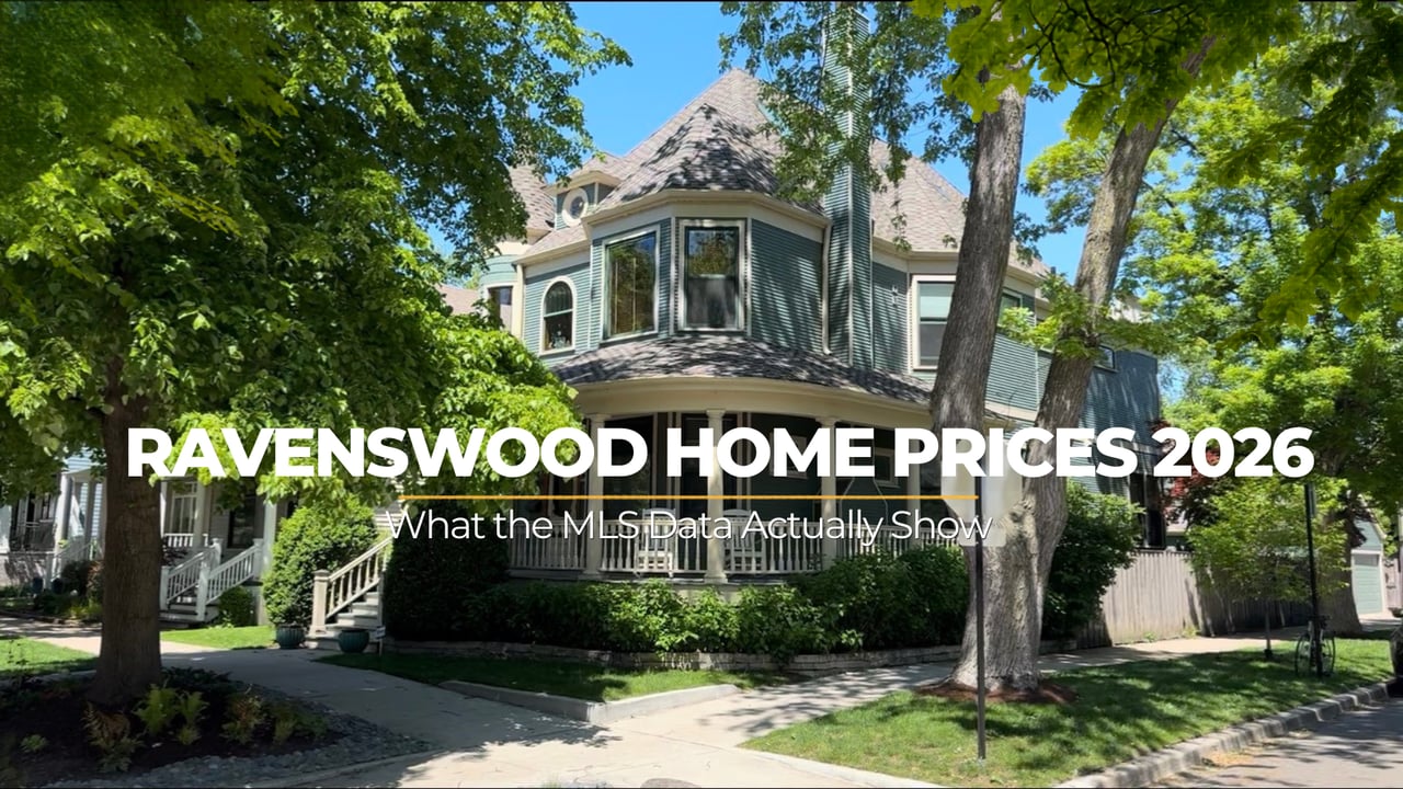  Tree-lined residential street in Ravenswood Chicago with classic brick homes in spring