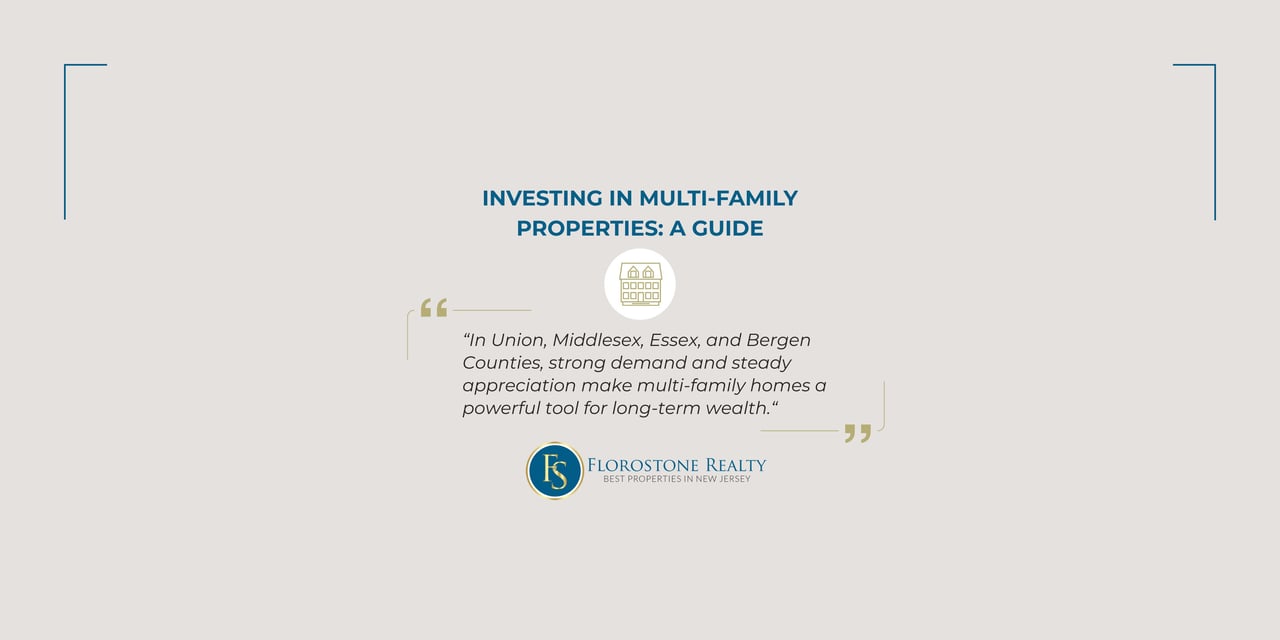 Quote from Florostone Realty on how strong demand and steady appreciation in Union, Middlesex, Essex, and Bergen Counties make multi-family homes a powerful wealth-building tool.
