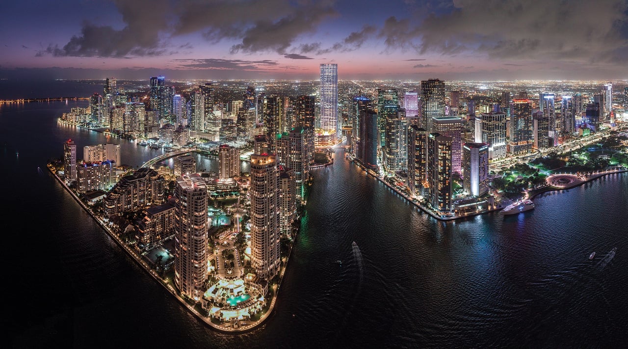 Waterfront Tower Aerial rendering at Baccarat Residences in Brickell, Miami.