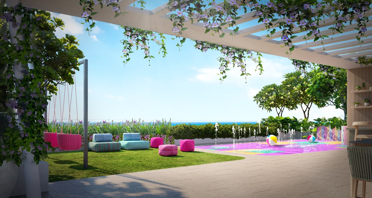 Rendering of children’s outdoor play area at La Baia South in Bay Harbor Islands.