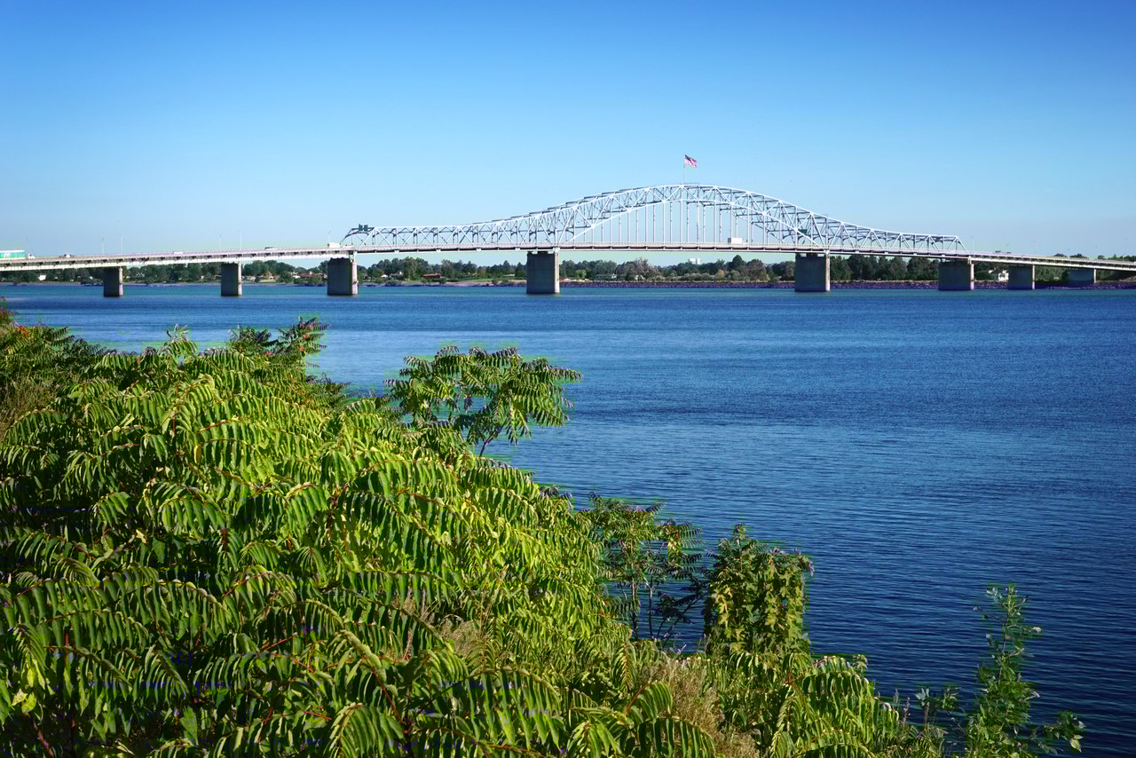 View of the blue bridge from Kennewick looking toward Pasco
