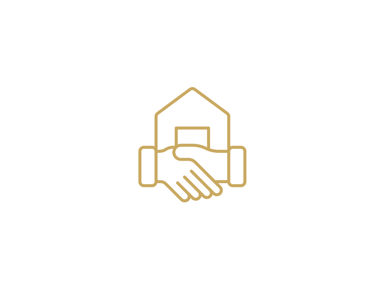 Handshake in front of a house, representing real estate services.