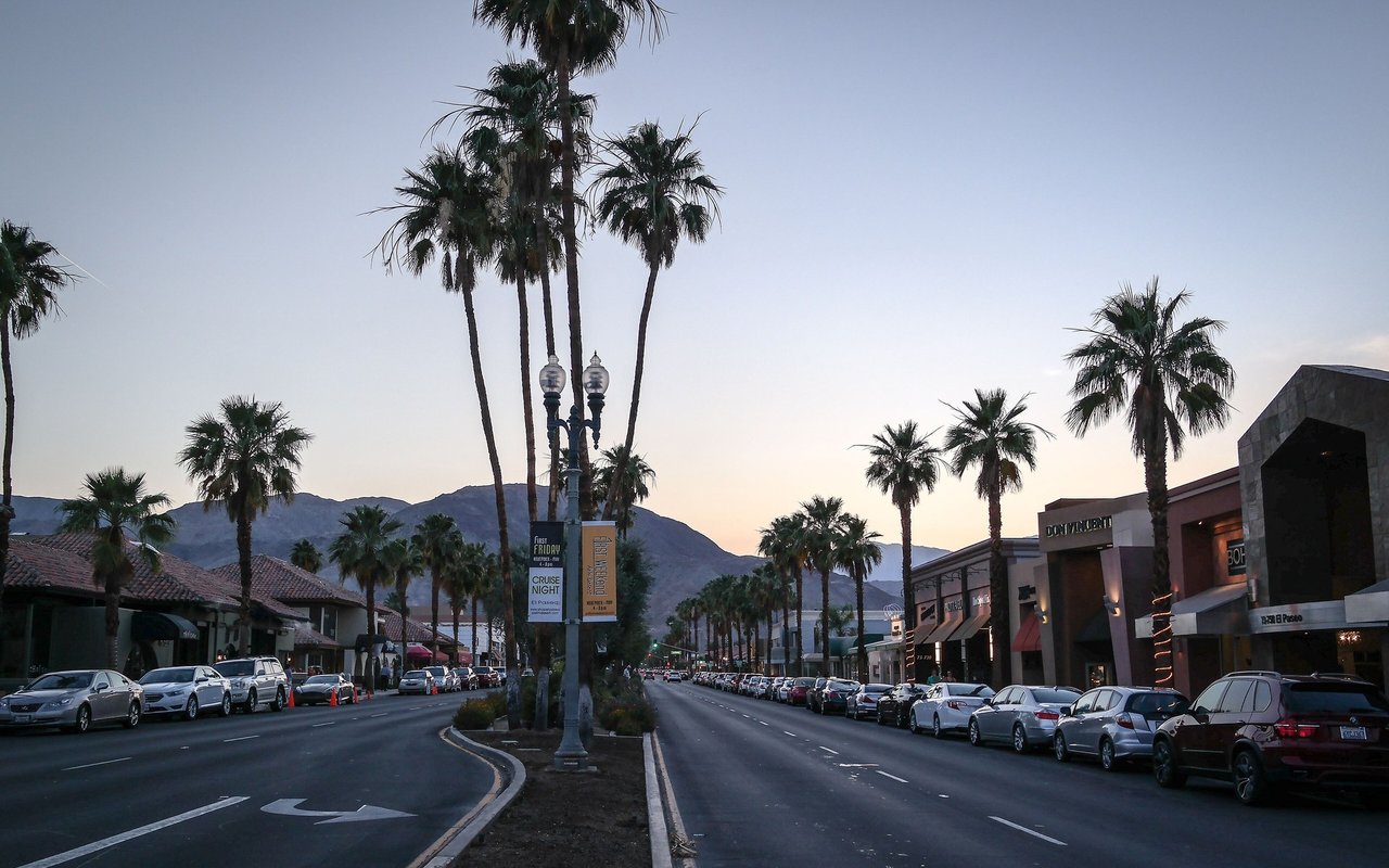 Palm-lined El Paseo in Palm Desert, photographed in 2014