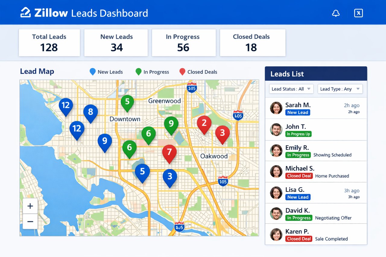 Zillow advertising dashboard showing ZIP code targeting Accessibility Description: A digital map interface displaying multiple ZIP codes with highlighted areas indicating advertising availability and competition levels.