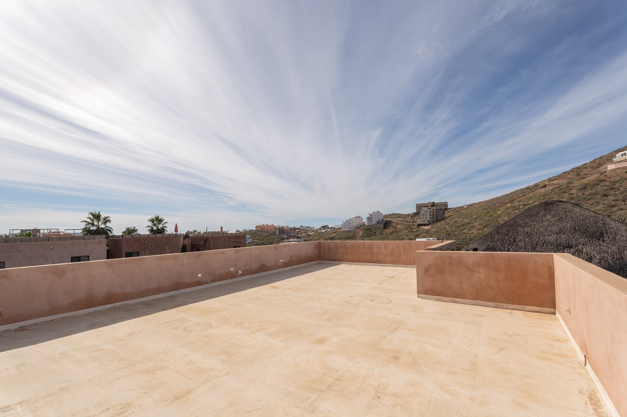 Main studio rooftop at The Studio House in Villas de Cerritos with open space ready for build-out and views in Cerritos, Baja California Sur.