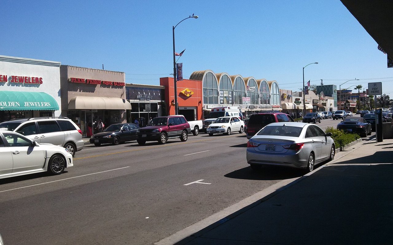 Shops and traffic along Pioneer Boulevard in Artesia