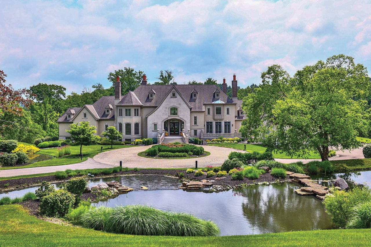 Luxury estate home in Indian Hill, Ohio with expansive grounds and scenic surroundings.