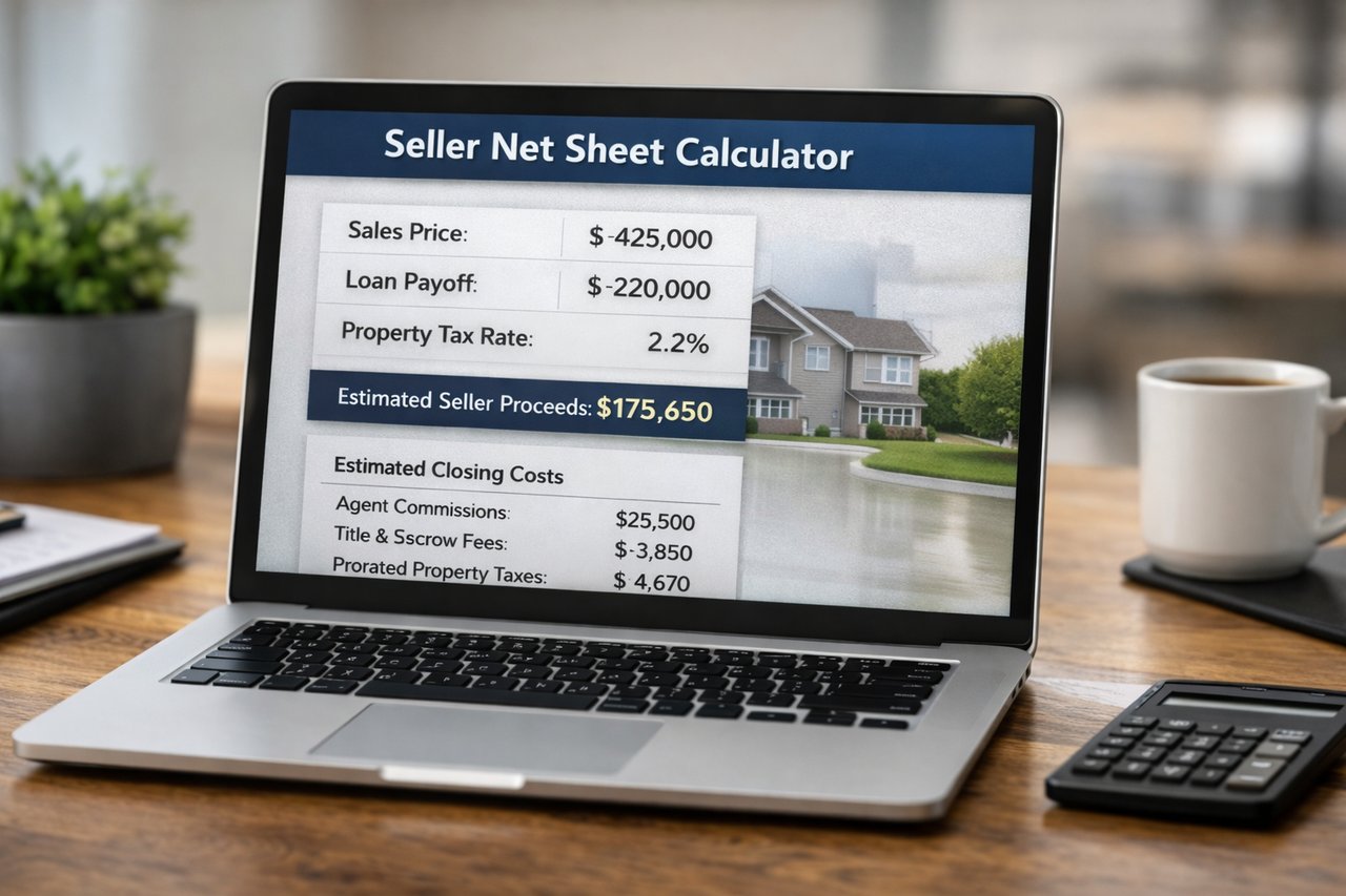 Online net sheet calculator showing estimated closing costs for a Texas home sale.