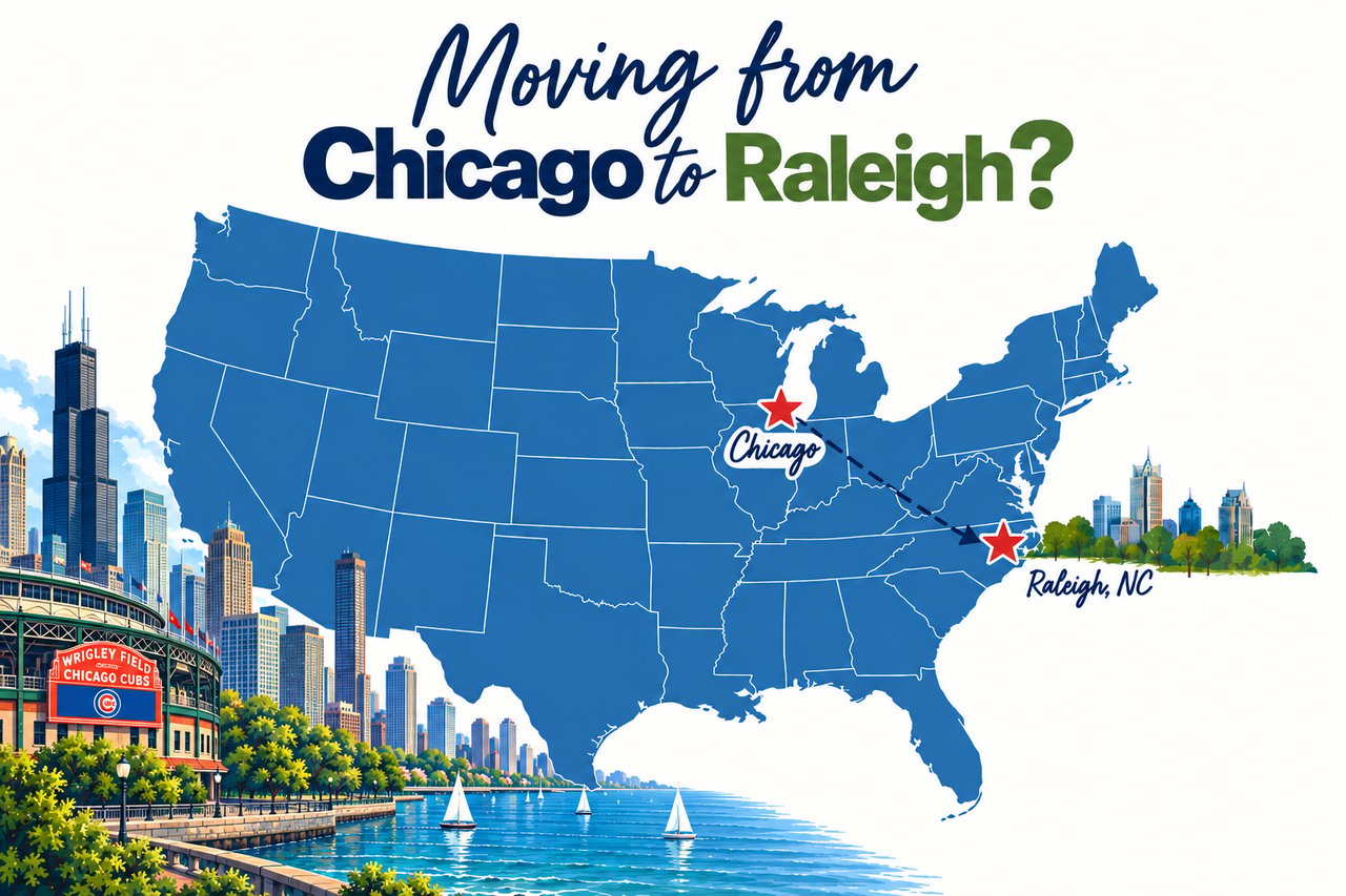 Map showing Chicago to North Raleigh, its closest match in the Triangle.