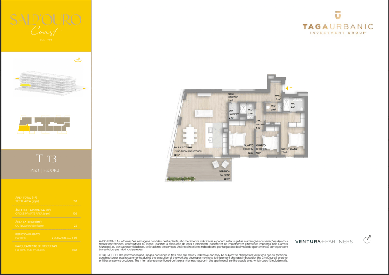 Elegant 3-Bedroom Apartment with Balcony and Parking in Canidelo, Near Porto