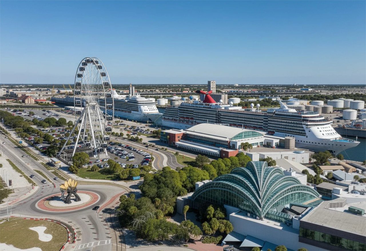 Rendering of the proposed Tampa WOW Wheel Over Water observation wheel in Channelside with Tampa skyline