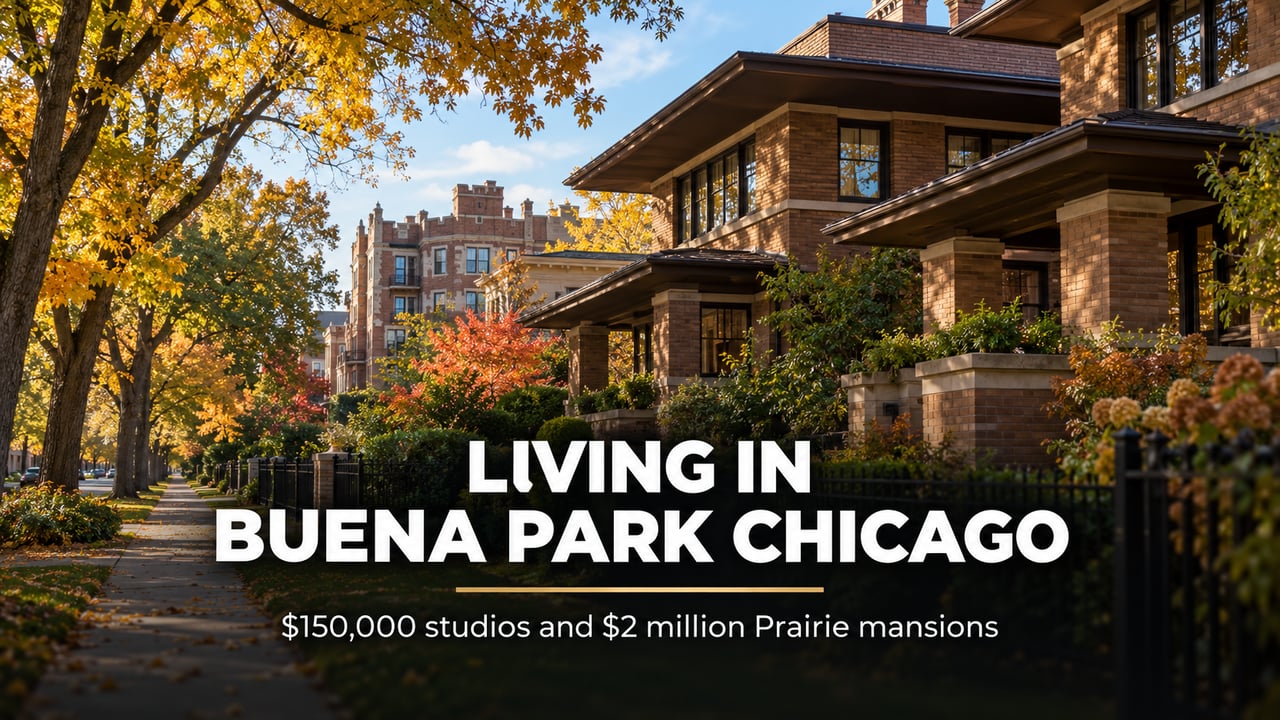 Prairie-style historic homes on Hutchinson Street in Buena Park, Chicago