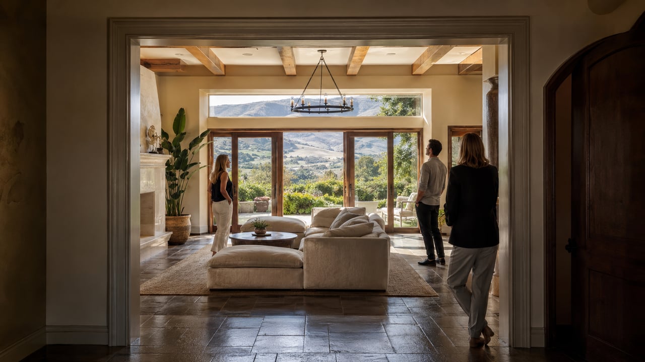 Homebuyers and their real estate agent carefully comparing a San Luis Obispo County home's actual features with what they expected from the listing.