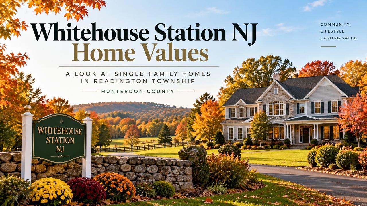 Whitehouse Station NJ home values, single-family home in Readington Township in fall