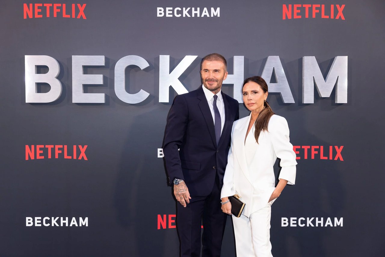 David and Victoria Beckham at the Netflix Beckham premiere, referenced by Brendan Brown, global luxury real estate advisor, in his analysis of Brand Beckham’s global real estate portfolio.