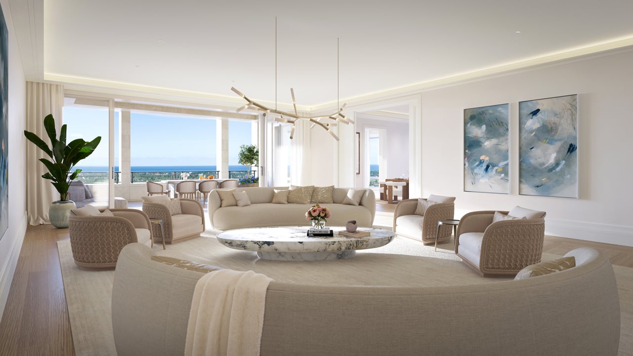 South Flagler House residence living and dining room rendering in West Palm Beach.