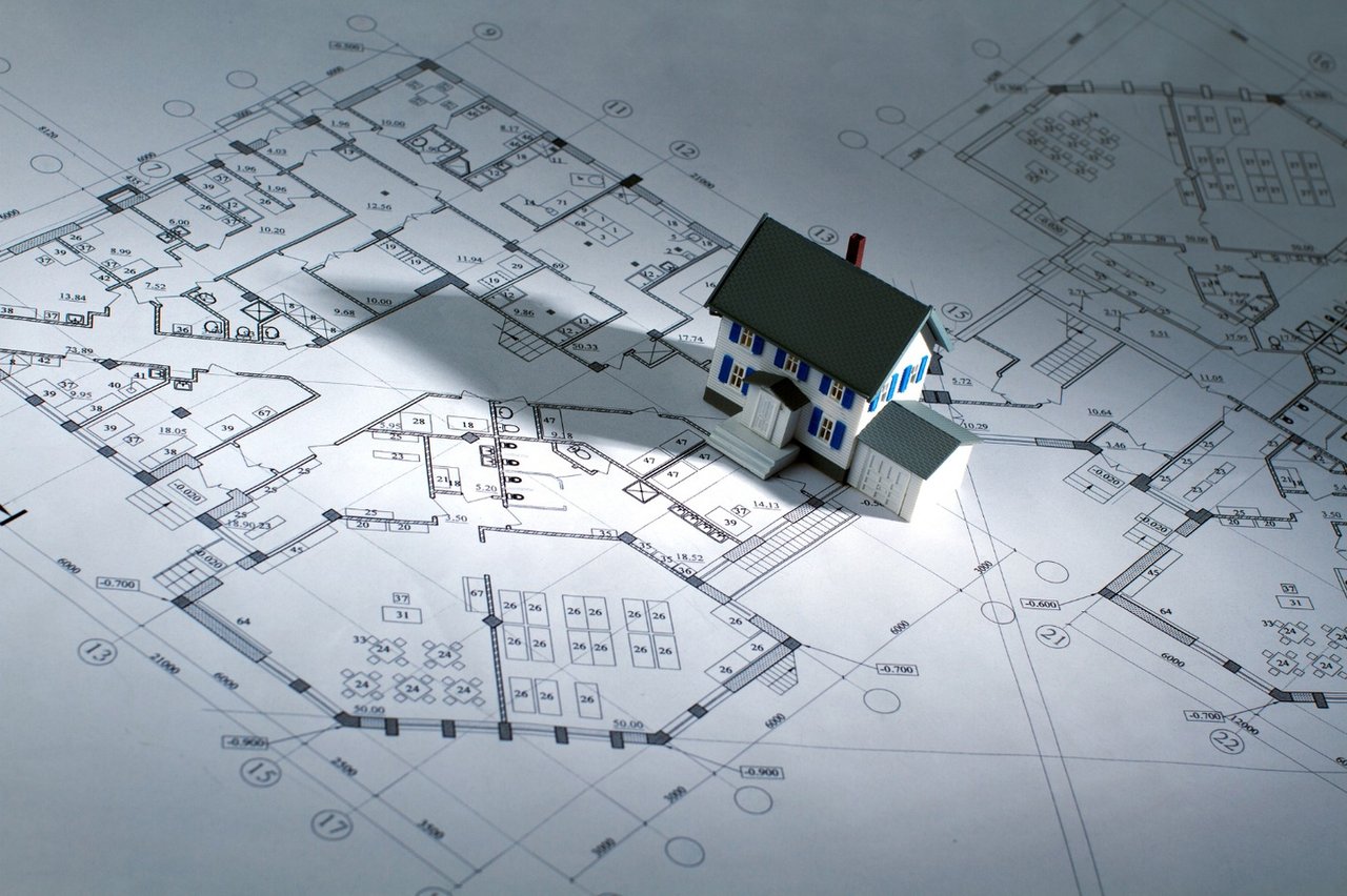 House model on architectural plans