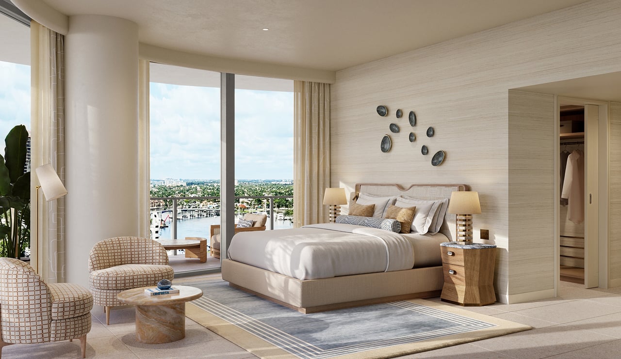 St. Regis Bahia Mar Fort Lauderdale resort residence bedroom rendering.