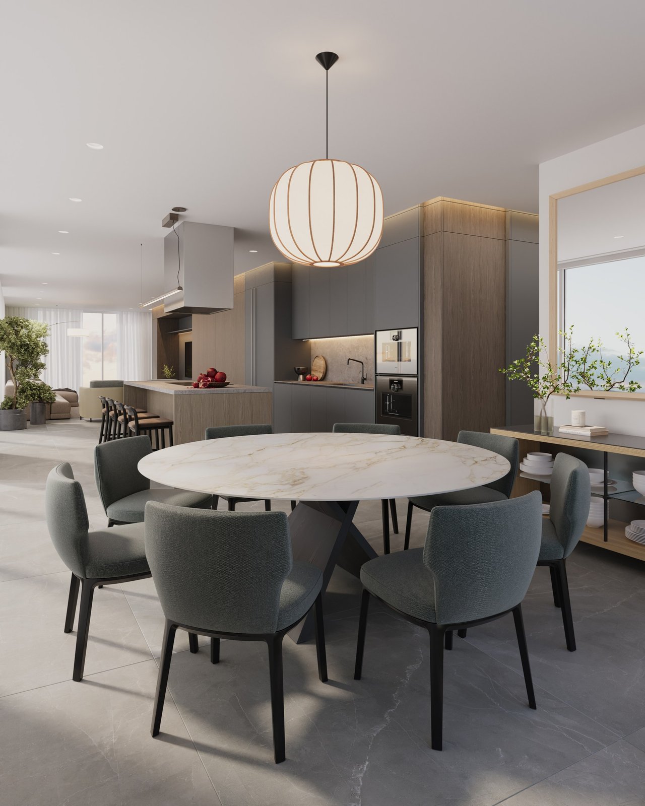 Rendering of silver residence dining area at Milano Boutique in South of Fifth, Miami Beach.
