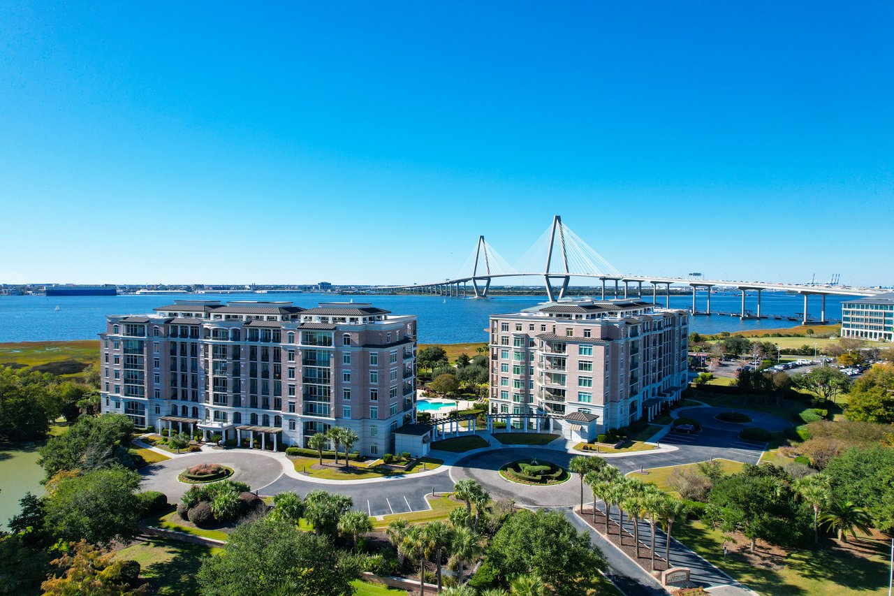 Aerial view Mt Pleasant & Ravenel Bridge