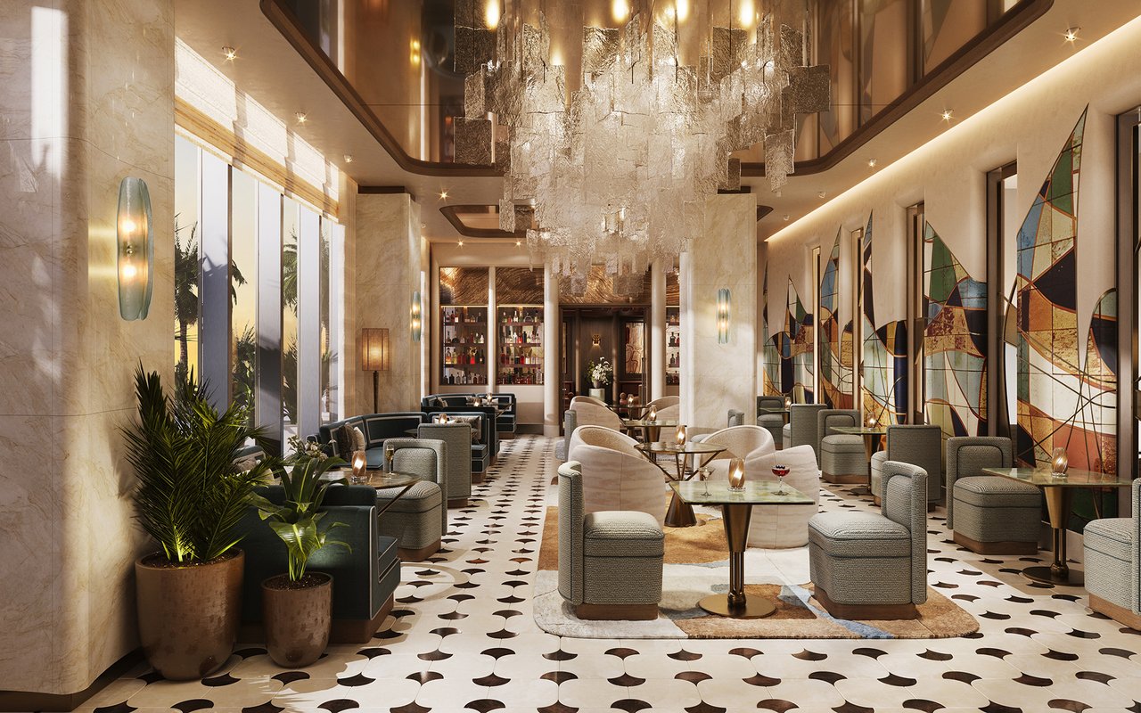 St. Regis Bahia Mar Fort Lauderdale resort bar lounge rendering.