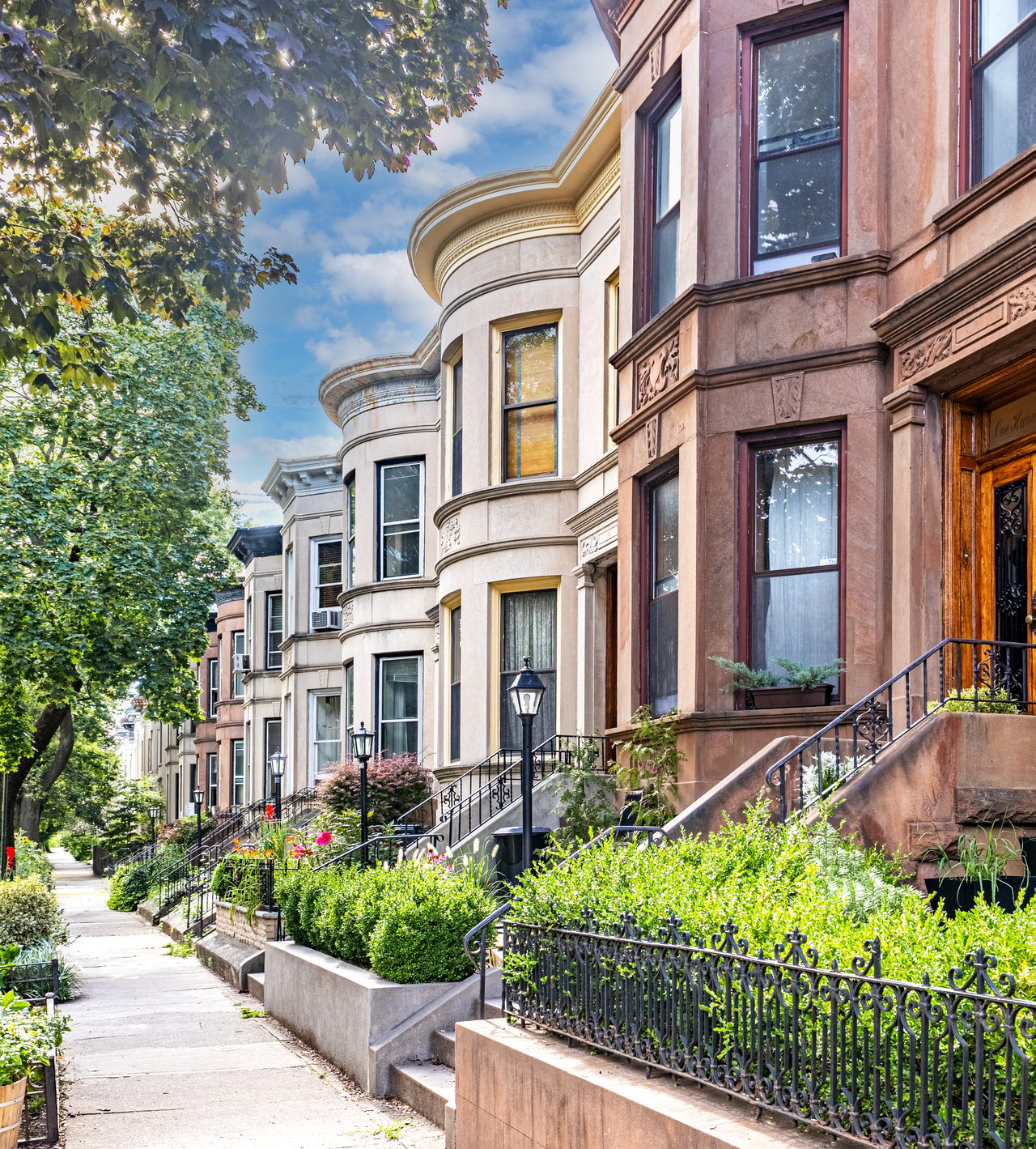 Brownstones, townhouses, condominiums, and multifamily homes along Flatbush Avenue in Prospect Lefferts Gardens, Brooklyn.